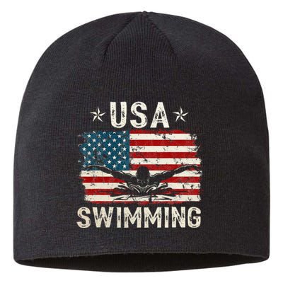 Usa Vintage Swimming Team Retro Support Usa Sustainable Beanie