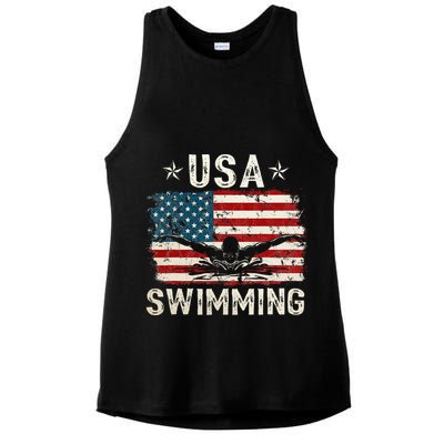Usa Vintage Swimming Team Retro Support Usa Ladies PosiCharge Tri-Blend Wicking Tank