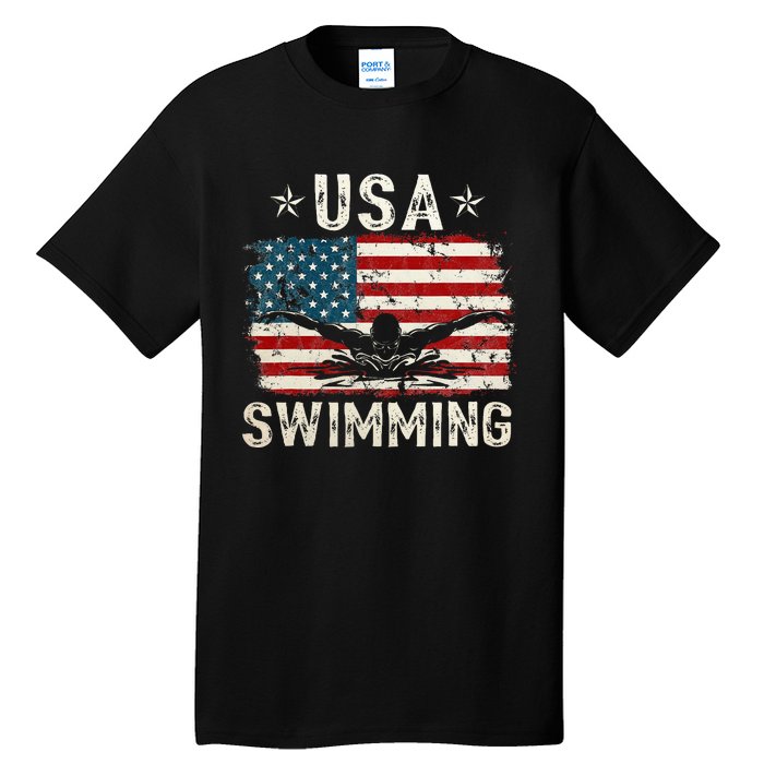 Usa Vintage Swimming Team Retro Support Usa Tall T-Shirt