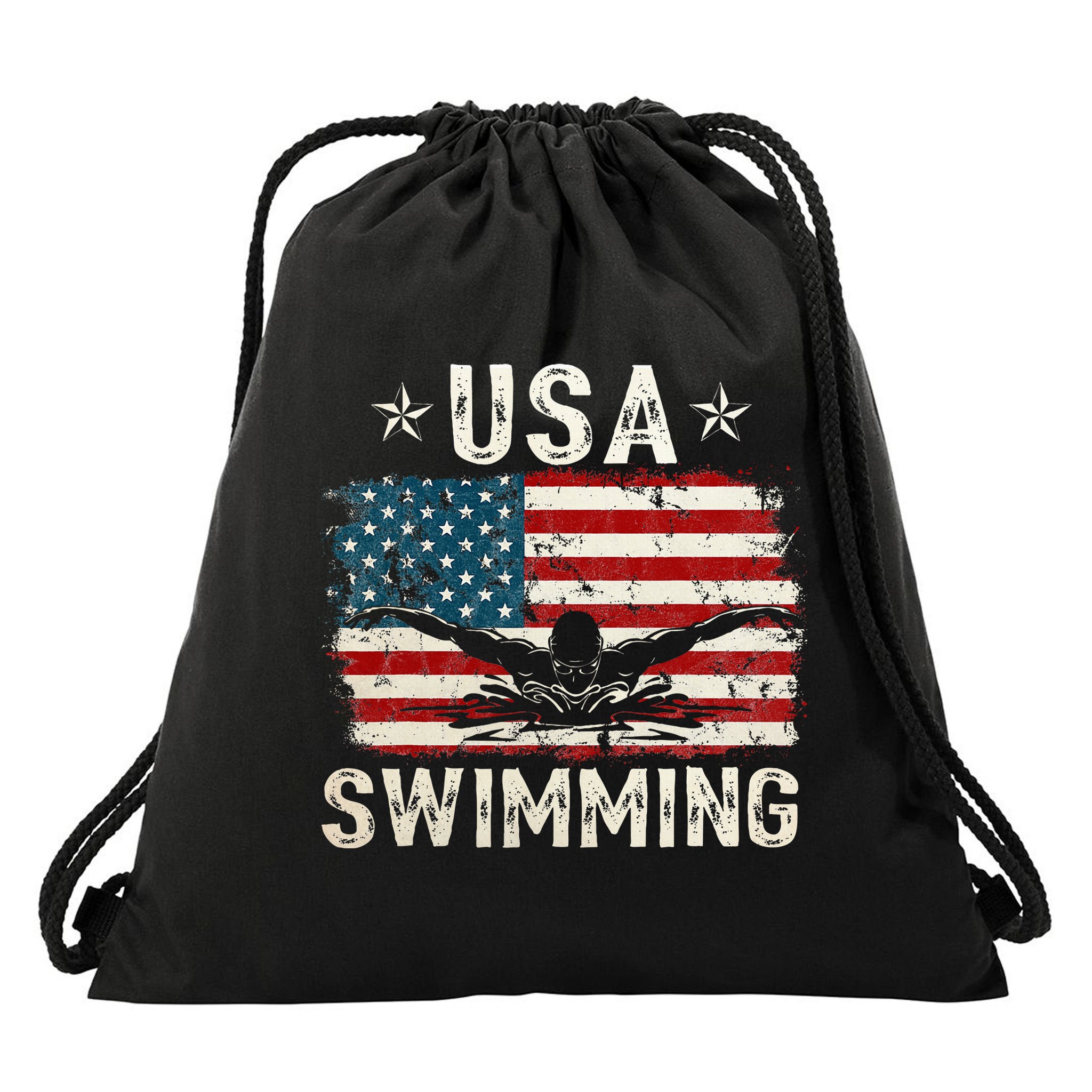 Usa Vintage Swimming Team Retro Support Usa Drawstring Bag