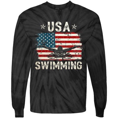 Usa Vintage Swimming Team Retro Support Usa Tie-Dye Long Sleeve Shirt