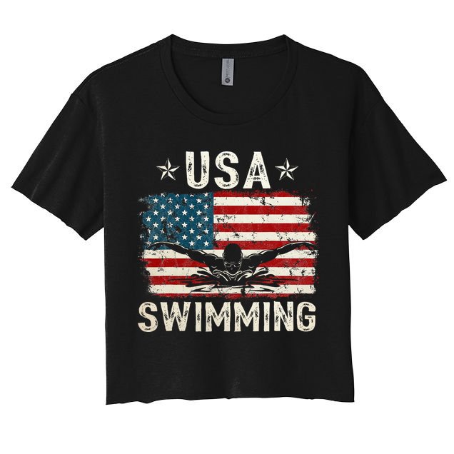 Usa Vintage Swimming Team Retro Support Usa Crop Top