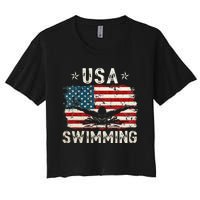 Usa Vintage Swimming Team Retro Support Usa Women's Crop Top Tee