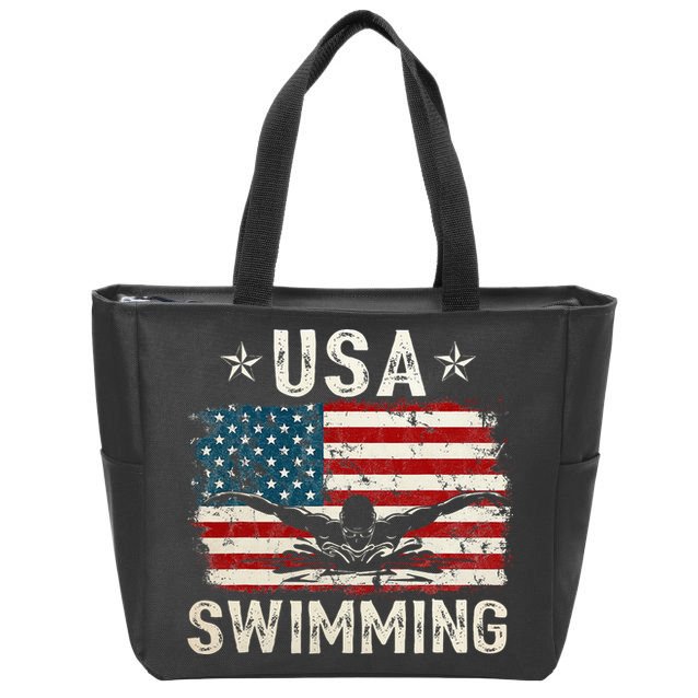 Usa Vintage Swimming Team Retro Support Usa Zip Tote Bag