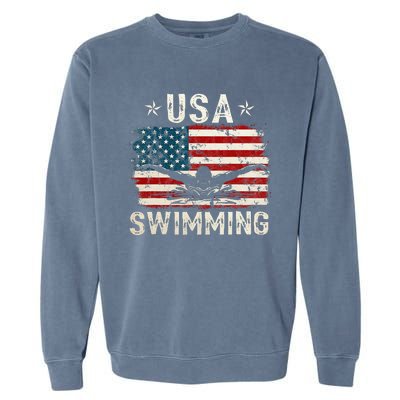 Usa Vintage Swimming Team Retro Support Usa Garment-Dyed Sweatshirt