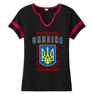 Ukraine Vyshyvanka Trident Flag Support Ladies Halftime Notch Neck Tee