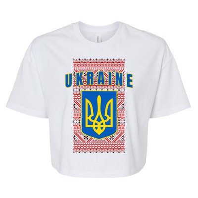 Ukraine Vyshyvanka Trident Flag Support Bella+Canvas Jersey Crop Tee