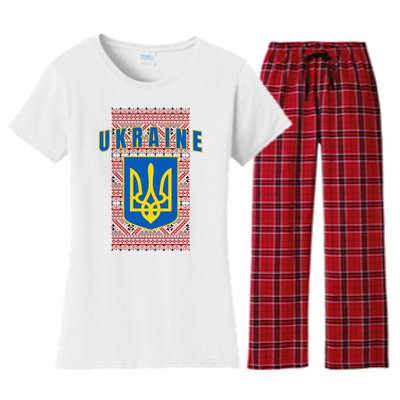 Ukraine Vyshyvanka Trident Flag Support Women's Flannel Pajama Set