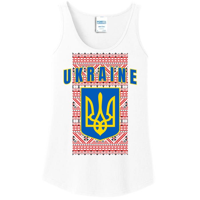 Ukraine Vyshyvanka Trident Flag Support Ladies Essential Tank