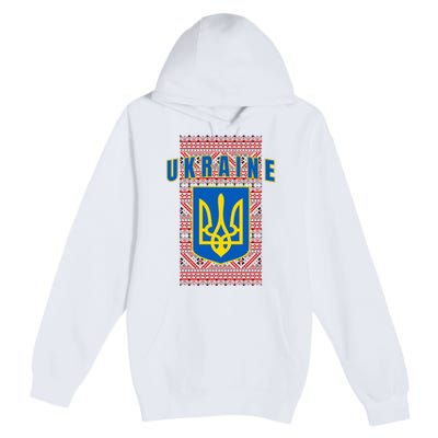 Ukraine Vyshyvanka Trident Flag Support Premium Pullover Hoodie