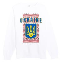 Ukraine Vyshyvanka Trident Flag Support Premium Crewneck Sweatshirt