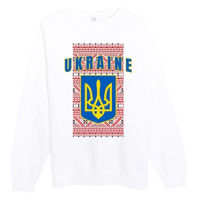 Ukraine Vyshyvanka Trident Flag Support Premium Crewneck Sweatshirt