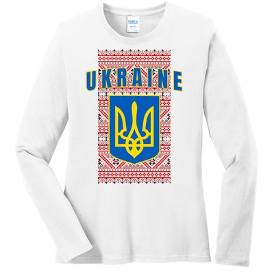 Ukraine Vyshyvanka Trident Flag Support Ladies Long Sleeve Shirt