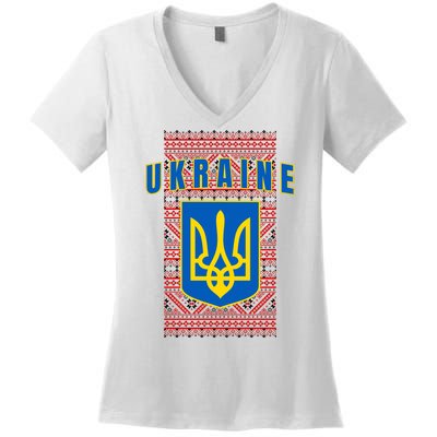 Ukraine Vyshyvanka Trident Flag Support Women's V-Neck T-Shirt