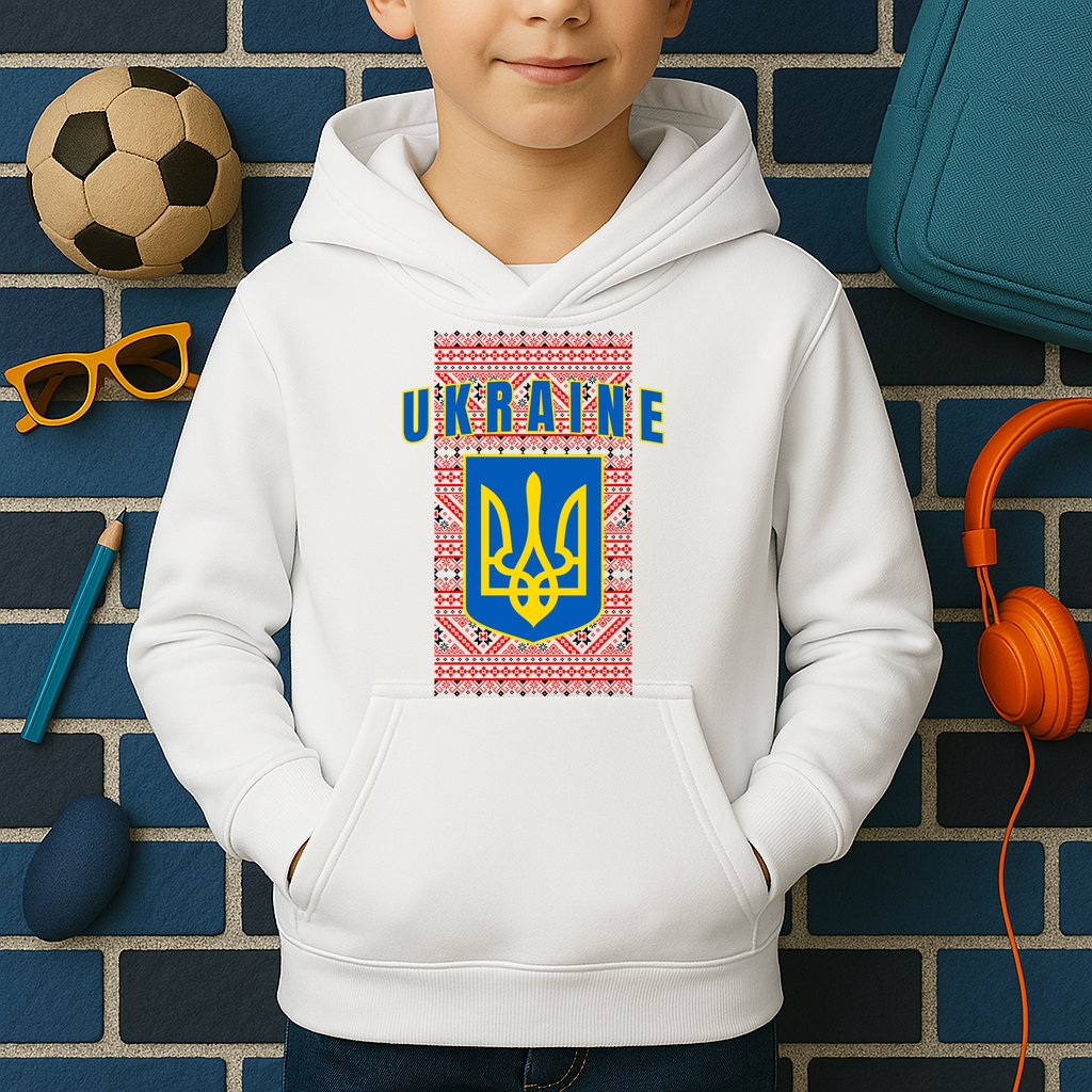 Ukraine Vyshyvanka Trident Flag Support Kids Hoodie