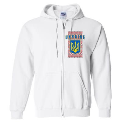 Ukraine Vyshyvanka Trident Flag Support Full Zip Hoodie