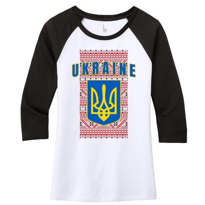 Ukraine Vyshyvanka Trident Flag Support Women's Tri-Blend 3/4-Sleeve Raglan Shirt