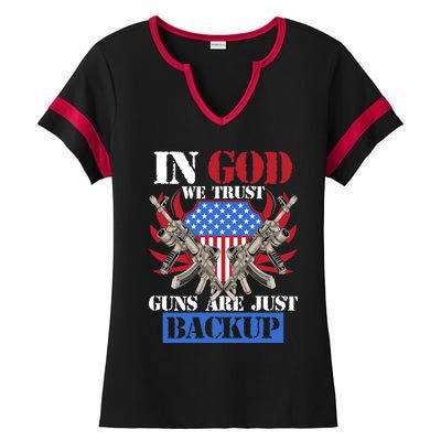 Us Veteran Veterans Day In God We Trust Guns Are Just Backup Gift Ladies Halftime Notch Neck Tee