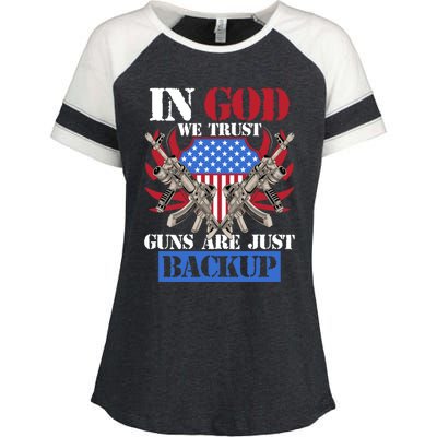 Us Veteran Veterans Day In God We Trust Guns Are Just Backup Gift Enza Ladies Jersey Colorblock Tee