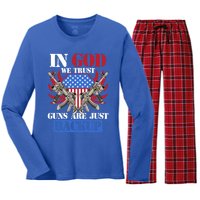 Us Veteran Veterans Day In God We Trust Guns Are Just Backup Gift Women's Long Sleeve Flannel Pajama Set 