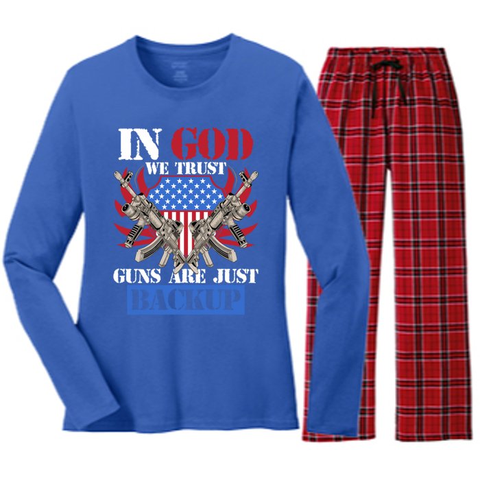 Us Veteran Veterans Day In God We Trust Guns Are Just Backup Gift Women's Long Sleeve Flannel Pajama Set 