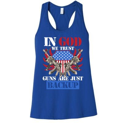 Us Veteran Veterans Day In God We Trust Guns Are Just Backup Gift Women's Racerback Tank