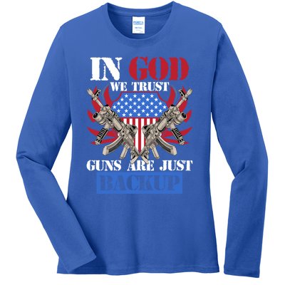 Us Veteran Veterans Day In God We Trust Guns Are Just Backup Gift Ladies Long Sleeve Shirt