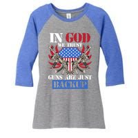 Us Veteran Veterans Day In God We Trust Guns Are Just Backup Gift Women's Tri-Blend 3/4-Sleeve Raglan Shirt