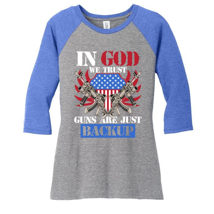 Us Veteran Veterans Day In God We Trust Guns Are Just Backup Gift Women's Tri-Blend 3/4-Sleeve Raglan Shirt