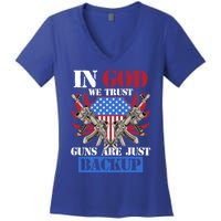 Us Veteran Veterans Day In God We Trust Guns Are Just Backup Gift Women's V-Neck T-Shirt