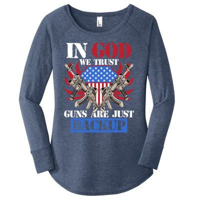 Us Veteran Veterans Day In God We Trust Guns Are Just Backup Gift Women's Perfect Tri Tunic Long Sleeve Shirt