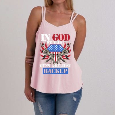 Us Veteran Veterans Day In God We Trust Guns Are Just Backup Gift Women's Strappy Tank