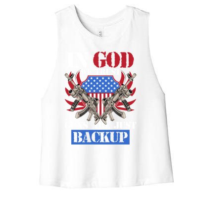 Us Veteran Veterans Day In God We Trust Guns Are Just Backup Gift Women's Racerback Cropped Tank