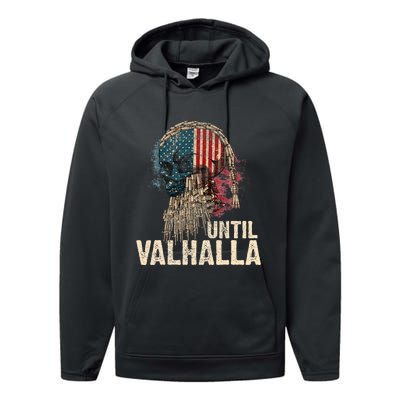 Until Valhalla Viking Us Flag Vintage Til Valhalla Performance Fleece Hoodie