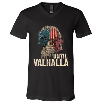 Until Valhalla Viking Us Flag Vintage Til Valhalla V-Neck T-Shirt