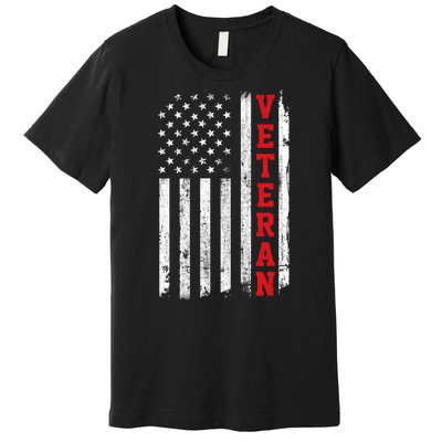 US Veterans Vintage American Flag Soldier Patriotic Gift Premium T-Shirt