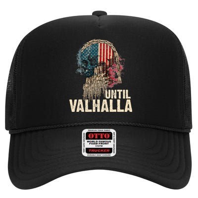 Until Valhalla Viking US Flag Vintage Til Valhalla High Crown Mesh Back Trucker Hat