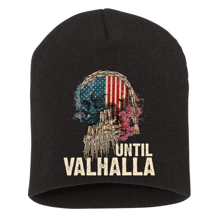 Until Valhalla Viking US Flag Vintage Til Valhalla Short Acrylic Beanie