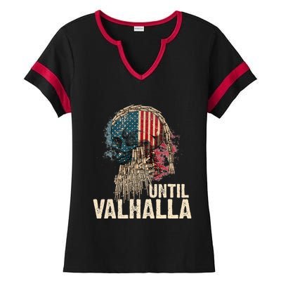 Until Valhalla Viking US Flag Vintage Til Valhalla Ladies Halftime Notch Neck Tee