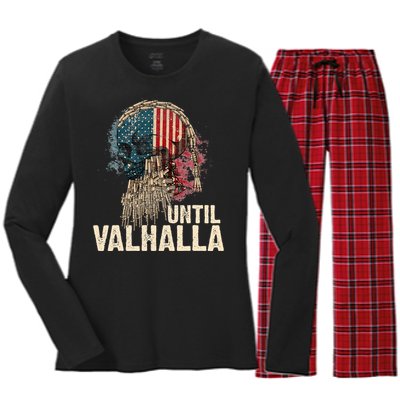 Until Valhalla Viking US Flag Vintage Til Valhalla Women's Long Sleeve Flannel Pajama Set 