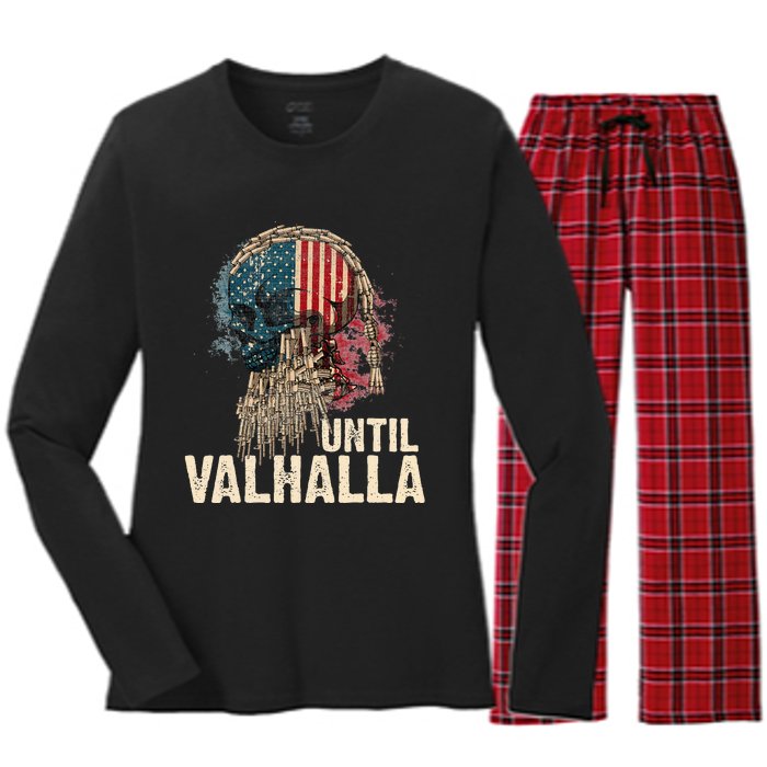 Until Valhalla Viking US Flag Vintage Til Valhalla Women's Long Sleeve Flannel Pajama Set 