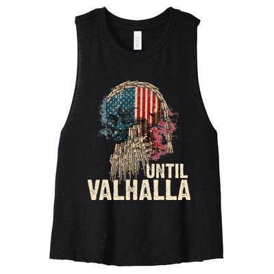 Until Valhalla Viking US Flag Vintage Til Valhalla Women's Racerback Cropped Tank