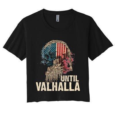 Until Valhalla Viking US Flag Vintage Til Valhalla Women's Crop Top Tee