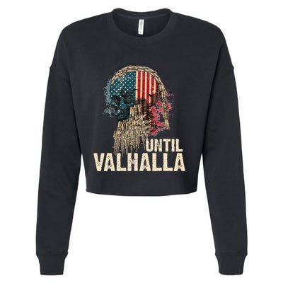 Until Valhalla Viking US Flag Vintage Til Valhalla Cropped Pullover Crew