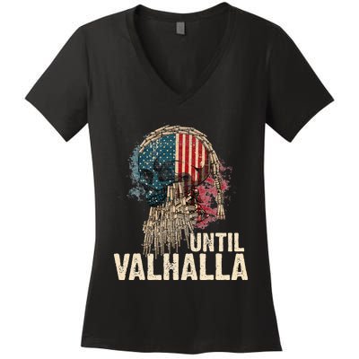 Until Valhalla Viking US Flag Vintage Til Valhalla Women's V-Neck T-Shirt