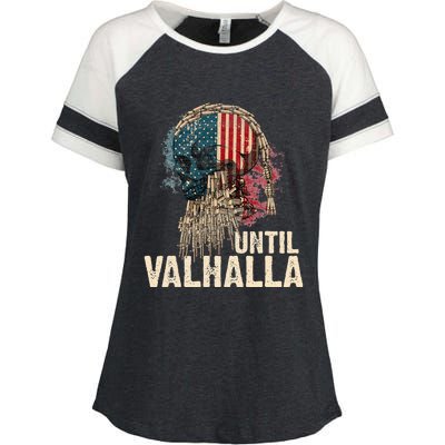 Until Valhalla Viking US Flag Vintage Til Valhalla Enza Ladies Jersey Colorblock Tee