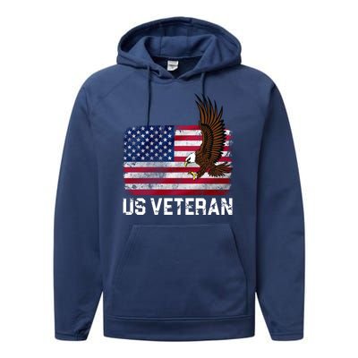 US Veteran Vintage American Bald Eagle Performance Fleece Hoodie