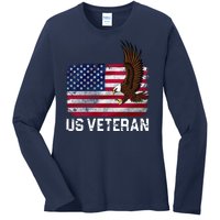 US Veteran Vintage American Bald Eagle Ladies Long Sleeve Shirt