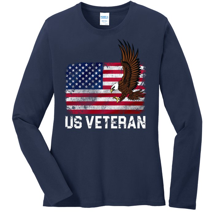 US Veteran Vintage American Bald Eagle Ladies Long Sleeve Shirt