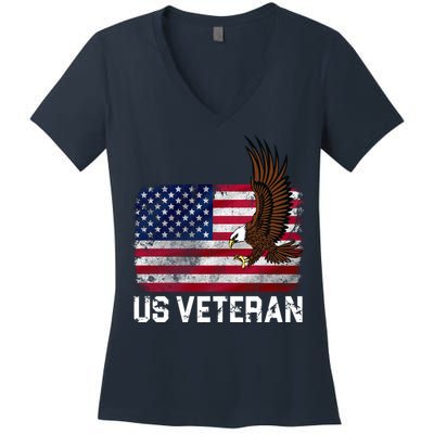 US Veteran Vintage American Bald Eagle Women's V-Neck T-Shirt